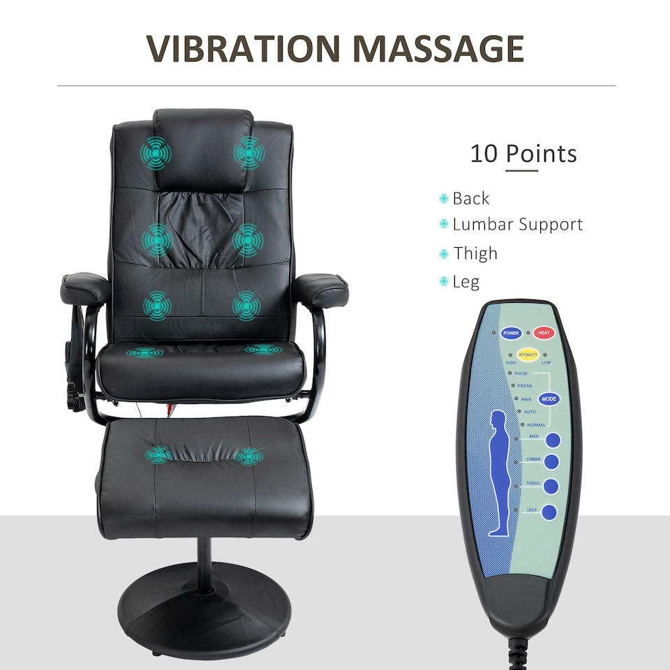 image 1 of HOMCOM Massage Recliner Chair Cushioned Ottoman 10 Point Vibration Black