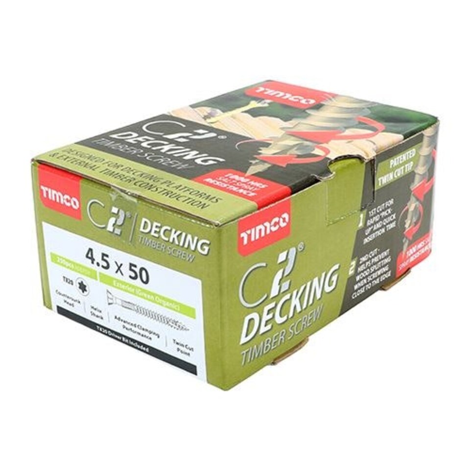 image 1 of Timco - C2 Deck-Fix Premium Decking Screws - TX - Countersunk - Exterior - Green (Size 4.5 x 50 - 250 Pieces)
