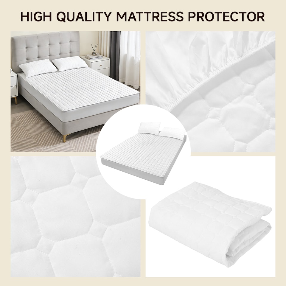 image 1 of Living and Home King Deep Fit Quilted Fitted Sheet- Double Size | White | Double