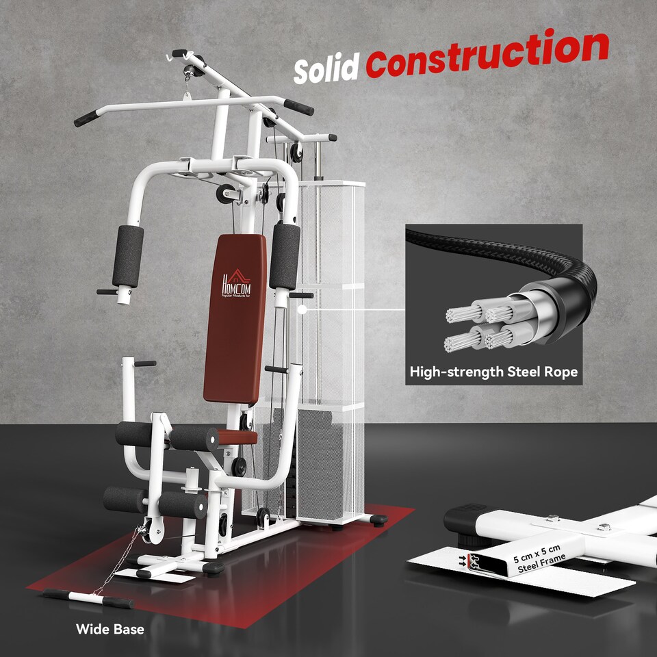 image 1 of HOMCOM Multifunction Home Gym Weight Training Station Machine White