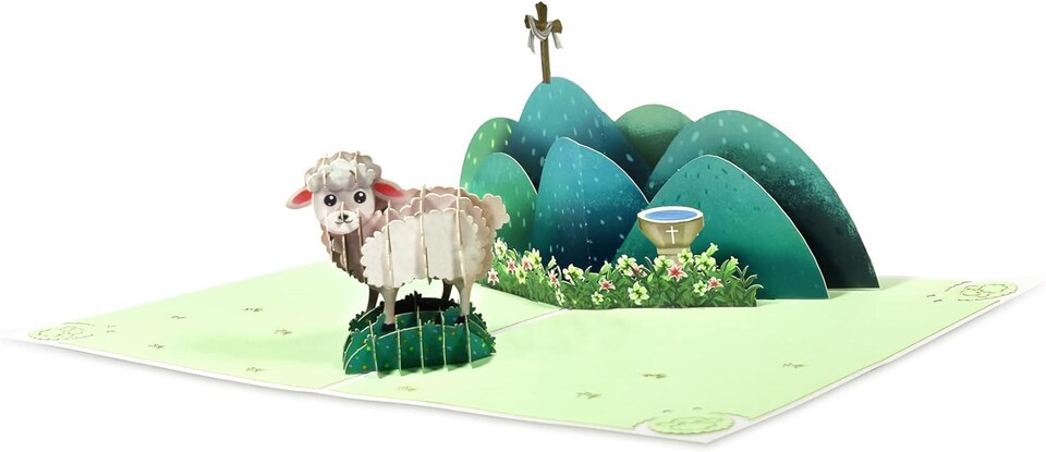 image 1 of Baptism Lamb Cross Holy Congratulations 3D Pop Up Greeting Card