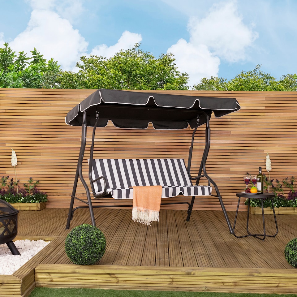 image 1 of Charles Bentley 2-3 Seater Garden Patio Swing Seat Hammock Chair - Grey Striped