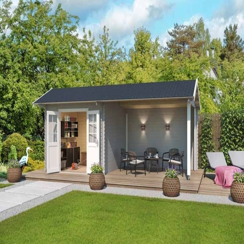 image 1 of New York-Log Cabin, Wooden Garden Room, Timber Summerhouse, Home Office - L720 x W389.3 x H273.6 cm Brown