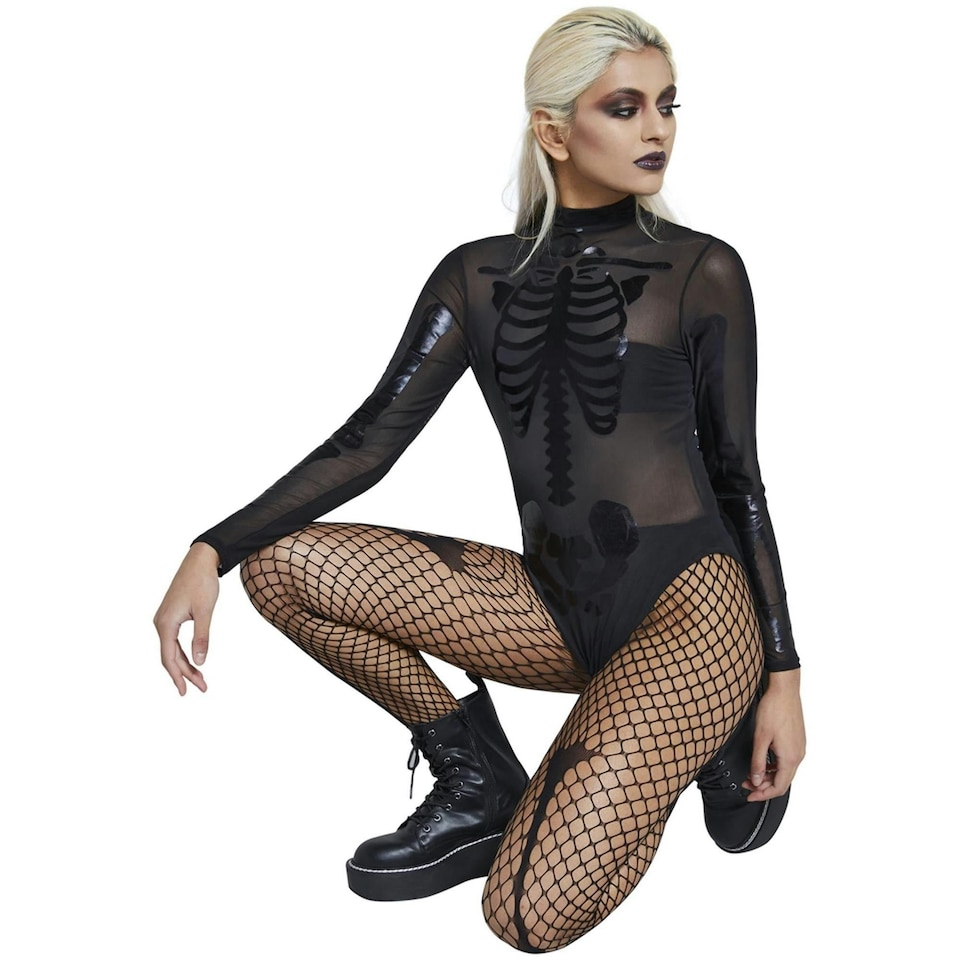 image 1 of Fever Womens/Ladies Skeleton Sheer Bodysuit - Black - L L