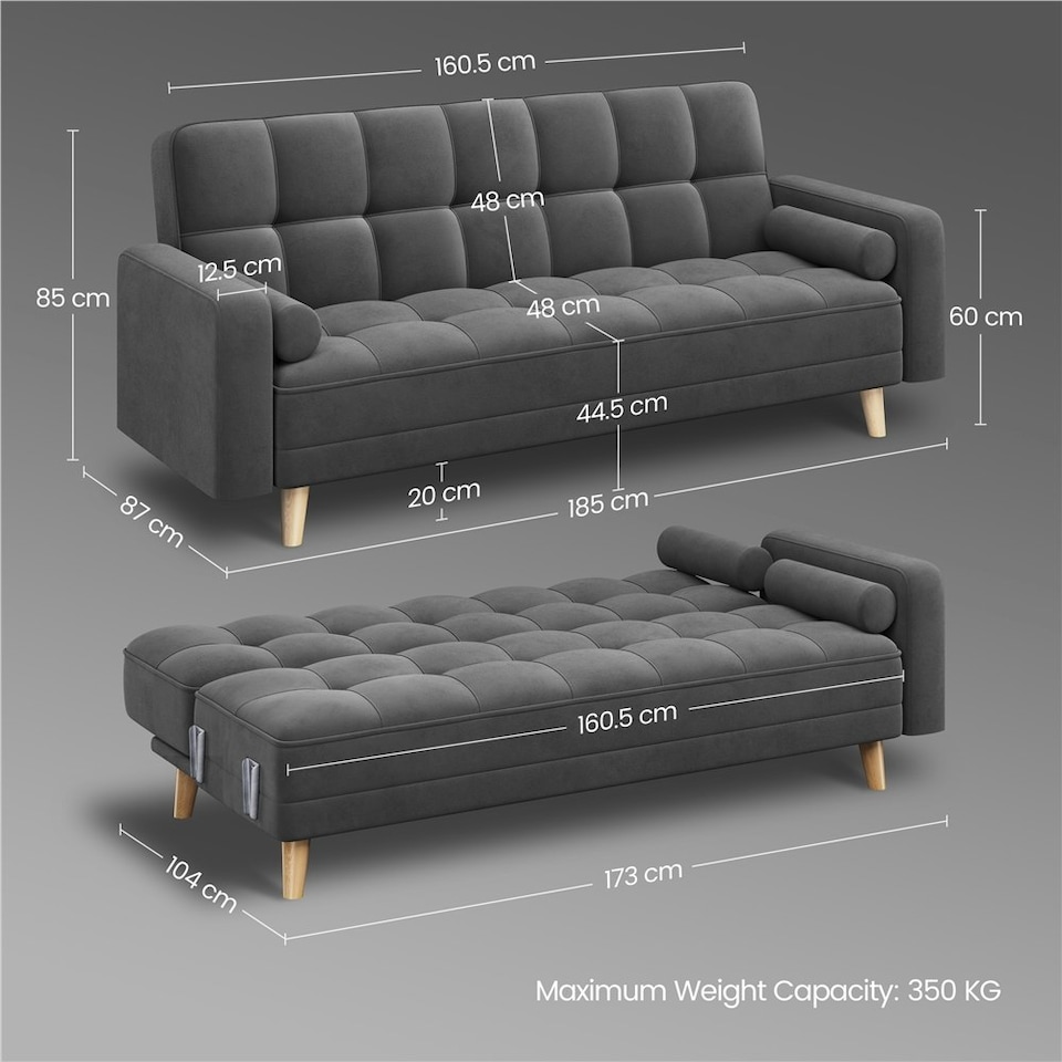 image 1 of Yaheetech Velvet Convertible Sofa Bed Grey