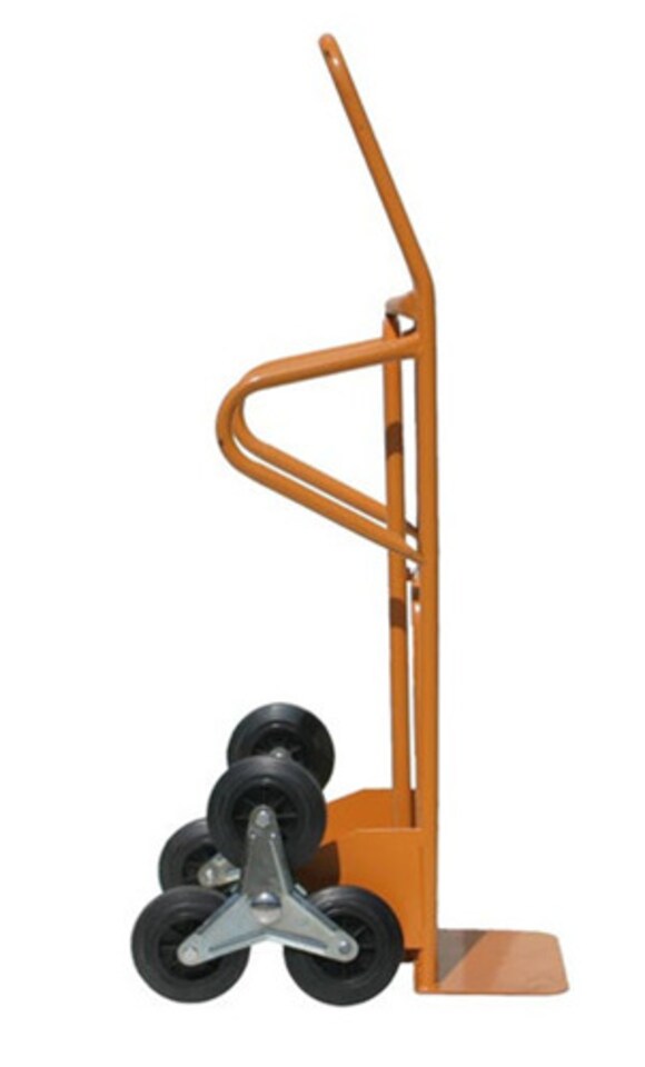 image 1 of Heavy Duty Stair Climber Sack Truck, Steel Yellow Frame, 3 Linked Wheels, Folding Toe Plate - 200kg Capacity | Orange