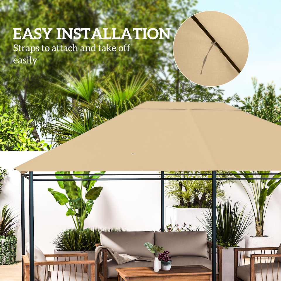 image 1 of Outsunny 3 x 4m Gazebo Canopy Replacement Covers, Garden Gazebo Roof Replacement with Vents and Drain Holes, TOP COVER ONLY, Khaki