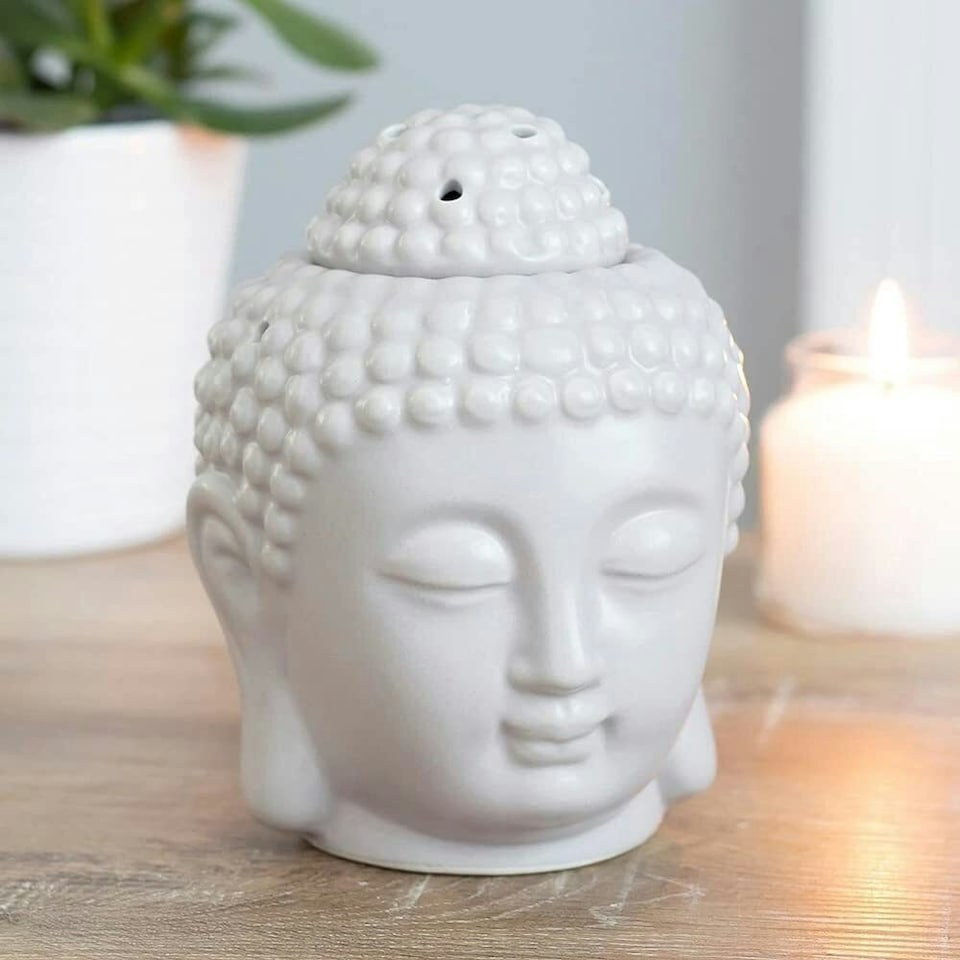 image 1 of Something Different Buddha Head Oil Burner - Grey - 10cm x 11cm x 10cm