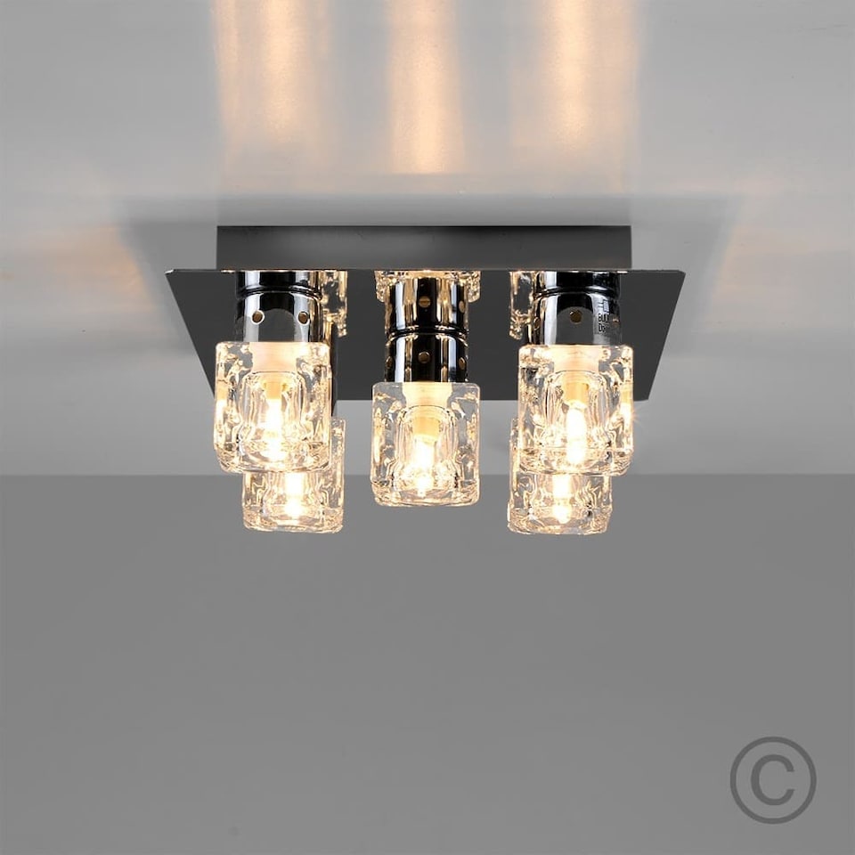 image 1 of ValueLights Modern Black Chrome Ice Cube 5 Way Flush Ceiling Spotlight | Black