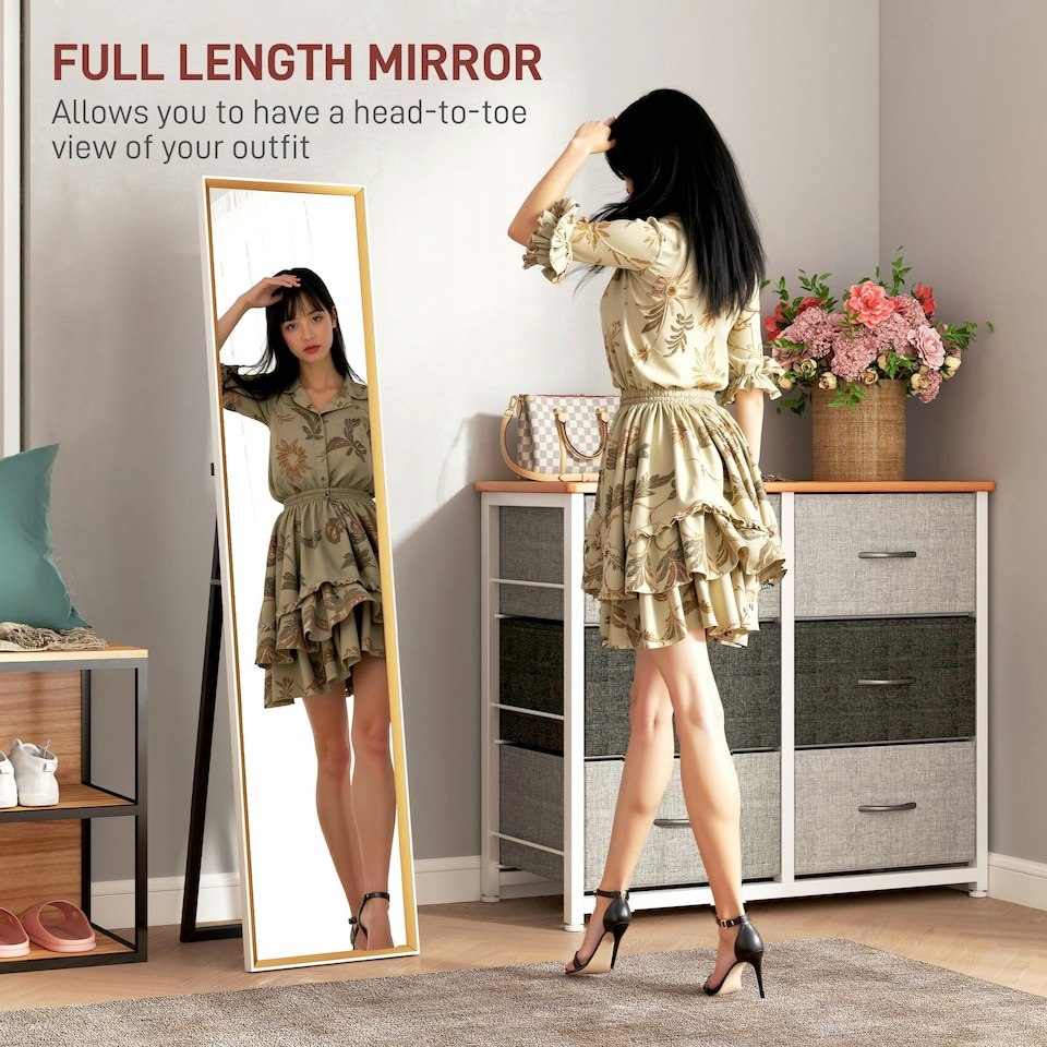 image 1 of HOMCOM Full Length Mirror Wall Mount Leaning Standing Mirror, White