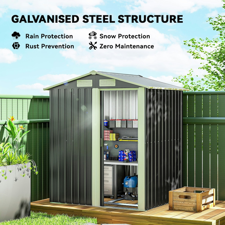 image 1 of Outsunny 5ft x 4.3ft Outdoor Metal Storage Shed with Sliding Door Sloped Roof