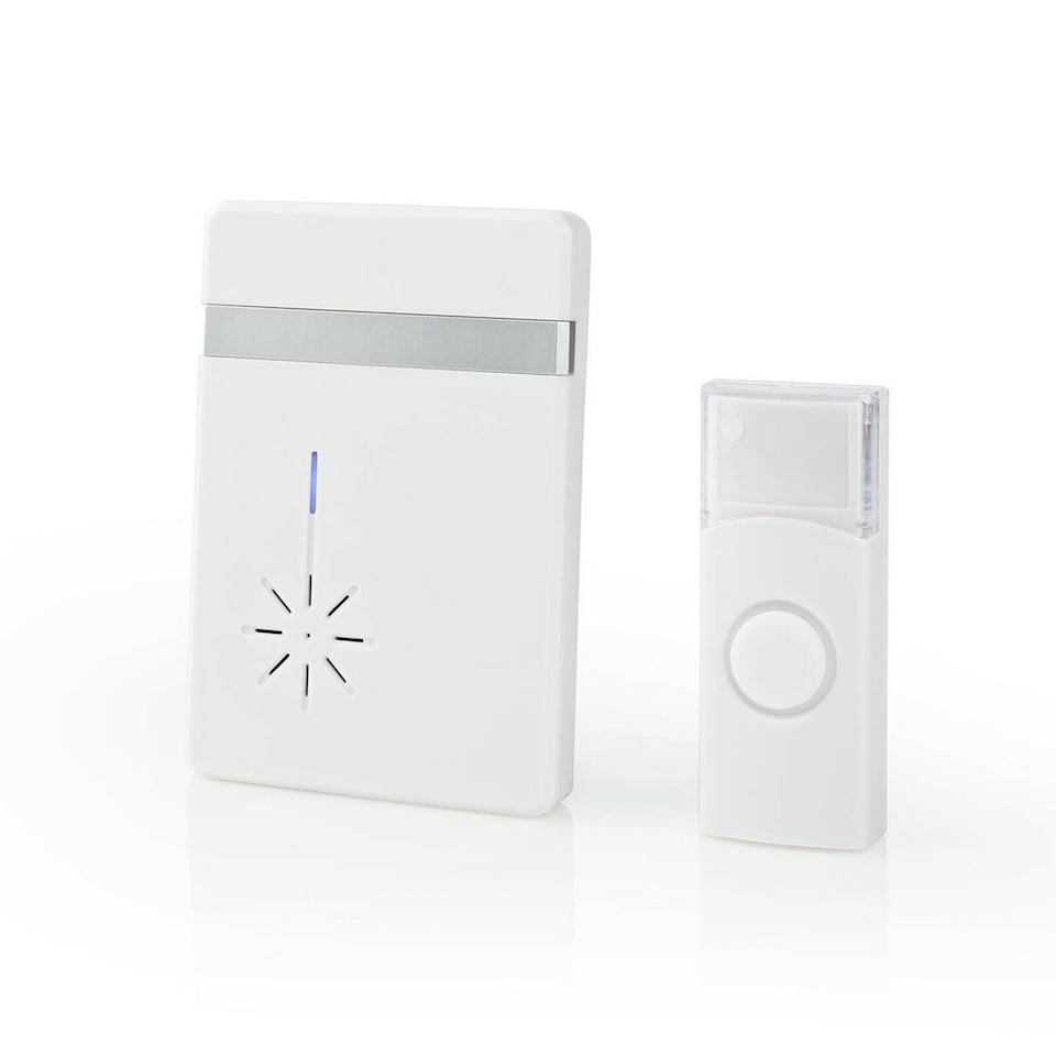 image 1 of Nedis Wireless Doorbell, Battery Powered Cordless Door Chime Kit with 300m Range, 36 Chimes, Blue LED and 80dB Volume - White