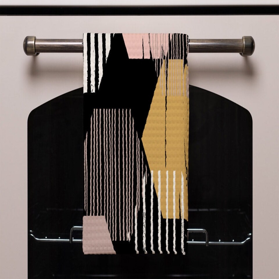 image 1 of Yellow, White & Pink Hexagons (Kitchen Towel)