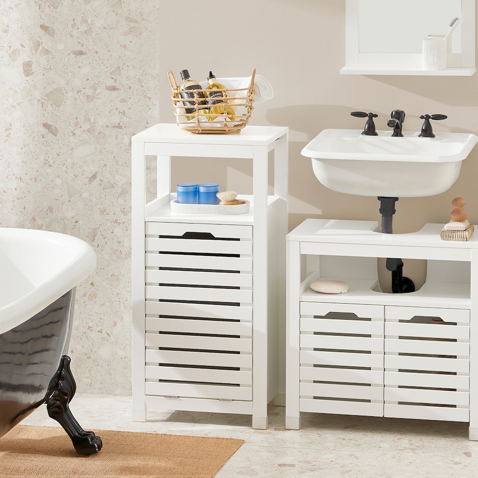 image 1 of SoBuy Bathroom Cabinet with Laundry Basket, White, 16.5x35.4x11.8 in, 12.8 kg - BZR67-W