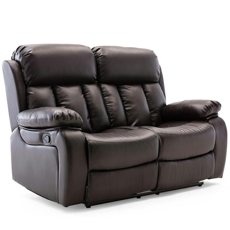 image 1 of Chester 2 Seater Manual High Back Bonded Leather Recliner Sofa (Brown)