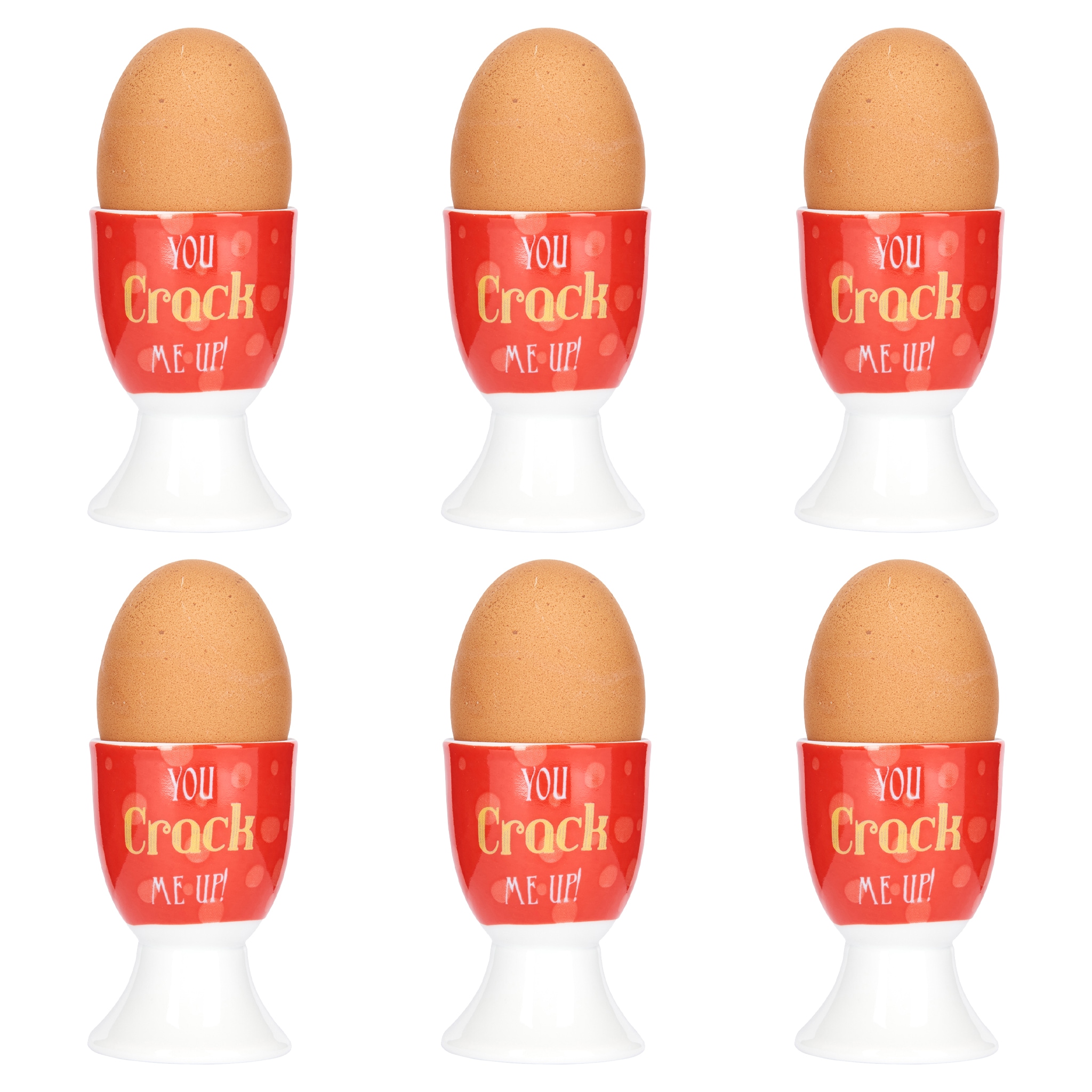 KitchenCraft Set Of 6 'You Crack Me Up' Egg Cups in Red