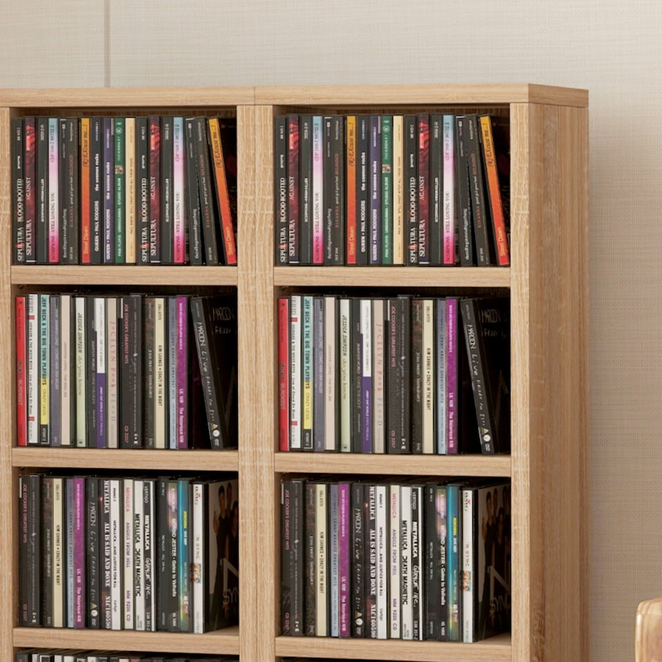 image 1 of HOMCOM Set of 2 CD Storage Units with Adjustable Shelves Natural
