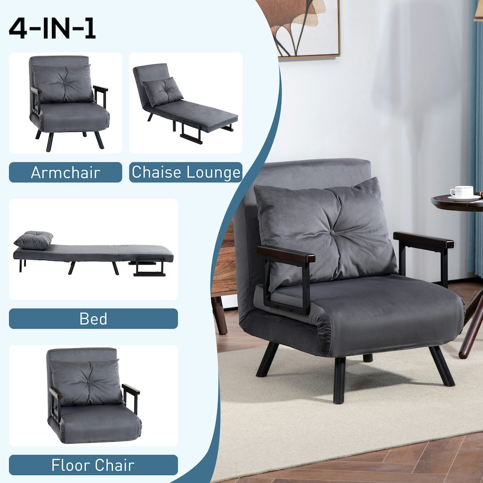 image 1 of HOMCOM Click Clack Chair Bed Settee for Living Room, Guest Room, Grey