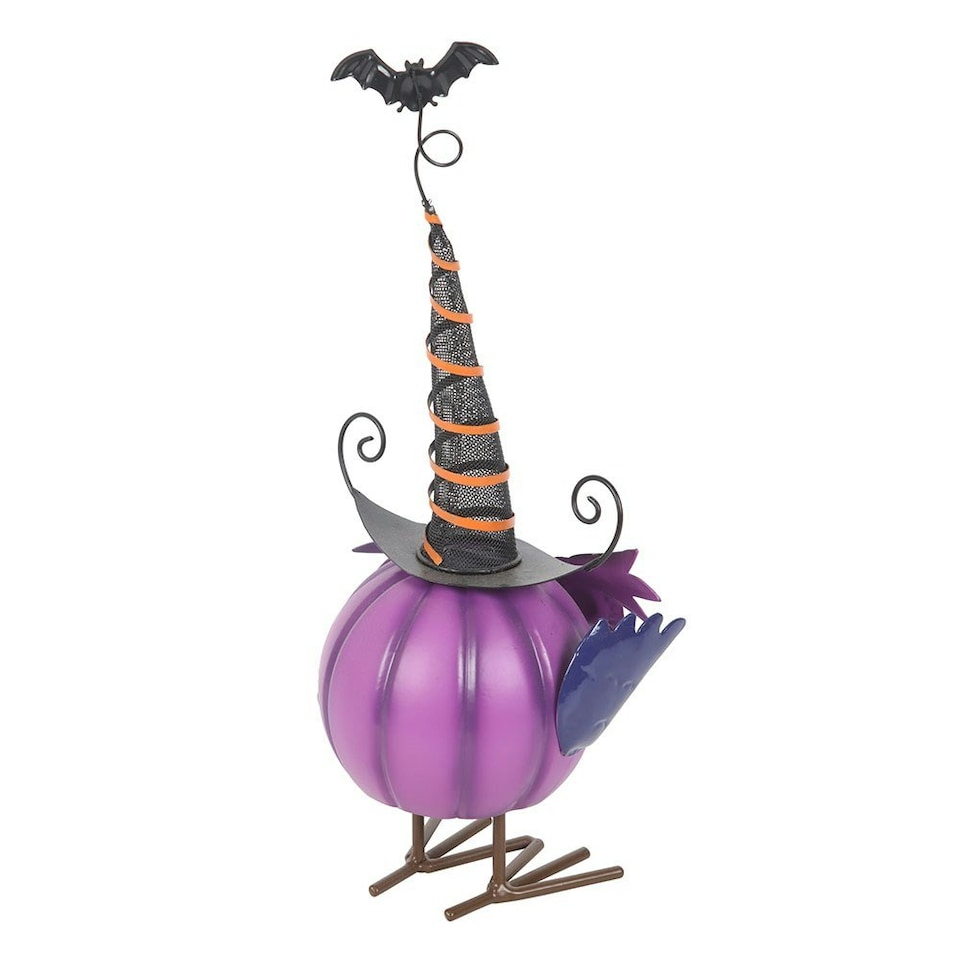 image 1 of Purple Metal Owl Ornament with Witch Hat