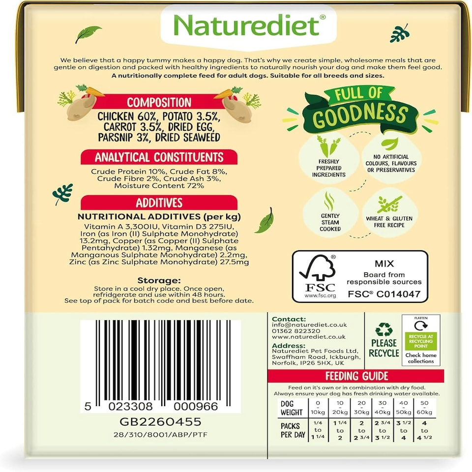 image 1 of Naturediet - Feel Good Wet Dog Food, Natural and Nutritionally Balanced, Grain Free, Chicken, 390g (Pack of 18)
