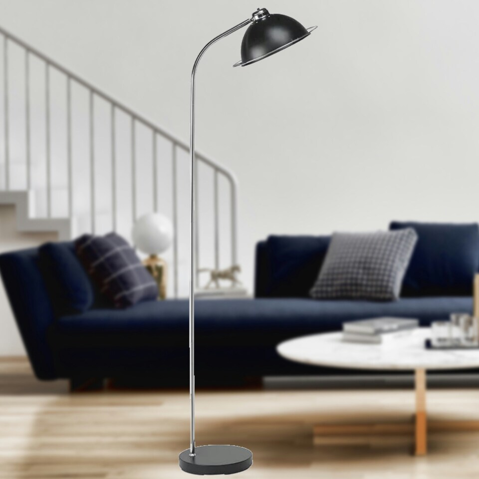image 1 of Set of 2 Bauhaus - Black Dome Floor Lamp with Chrome Detail Black | Chrome