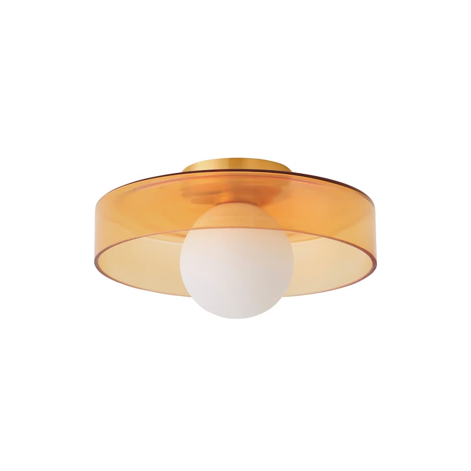image 1 of ValueLights Newbury Amber Glass IP44 Flush Ceiling Light | Yellow