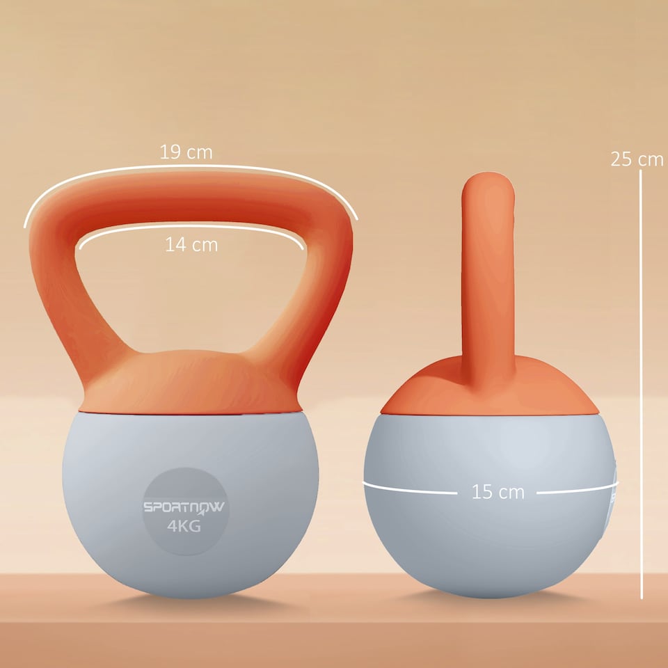 image 1 of (4KG, Orange and Grey) SPORTNOW Soft Home Kettlebell with Non-Slip Handle