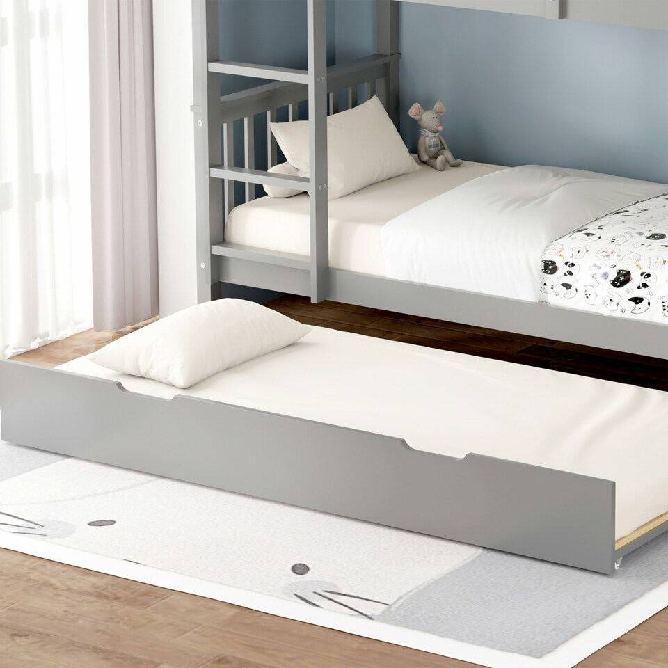image 1 of Oliver Grey Single Wooden Bunk Bed with Trundle