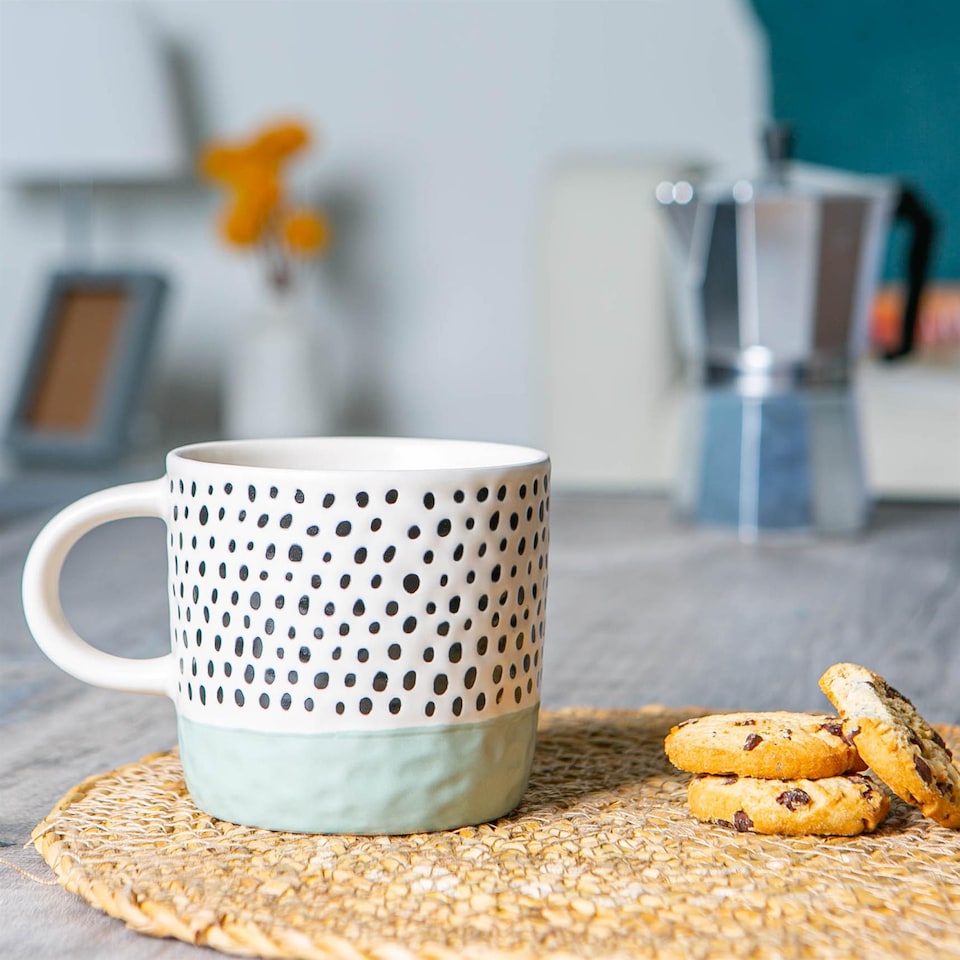image 1 of Nicola Spring Ceramic Dipped Dots Coffee Mugs - 385ml - Blue - Pack of 6 | Blue | Blue