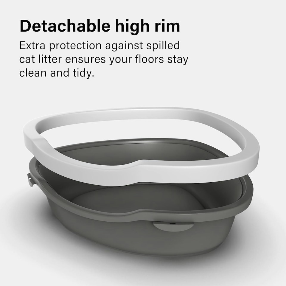 image 1 of Corner Cat Litter Tray with Cleaning Scoop High Sided Rounded Corners Anti-Spill Grey