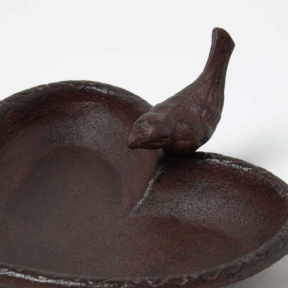 image 1 of Homescapes Brown Decorative Bird Rustic Heart Bird Bath Cast Iron