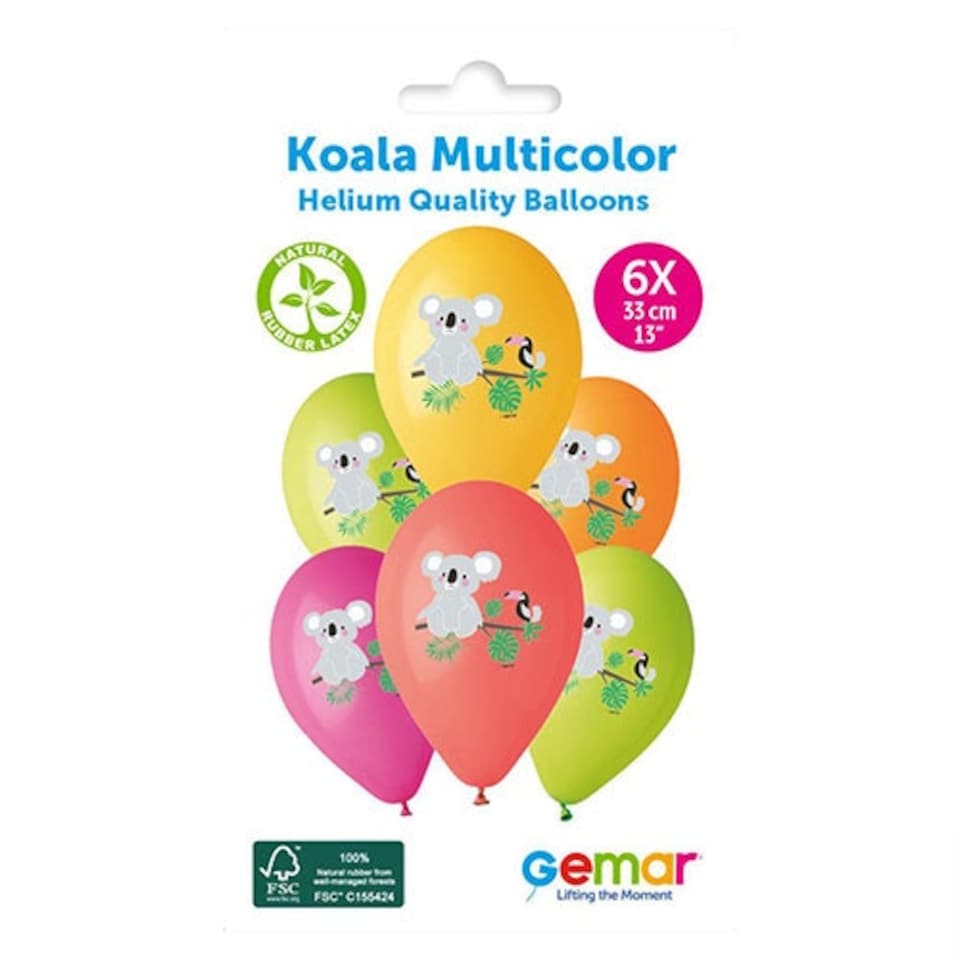 image 1 of Koala Vibrant Multicolour Latex Balloons 33cm / 13 in - Pack of 6