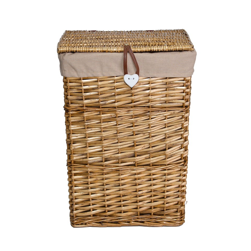 image 1 of Wickerfield Laundry Wicker Basket with Lining, Wicker Bathroom Storage Blanket Basket with Lid (Brown, Set: L+S)