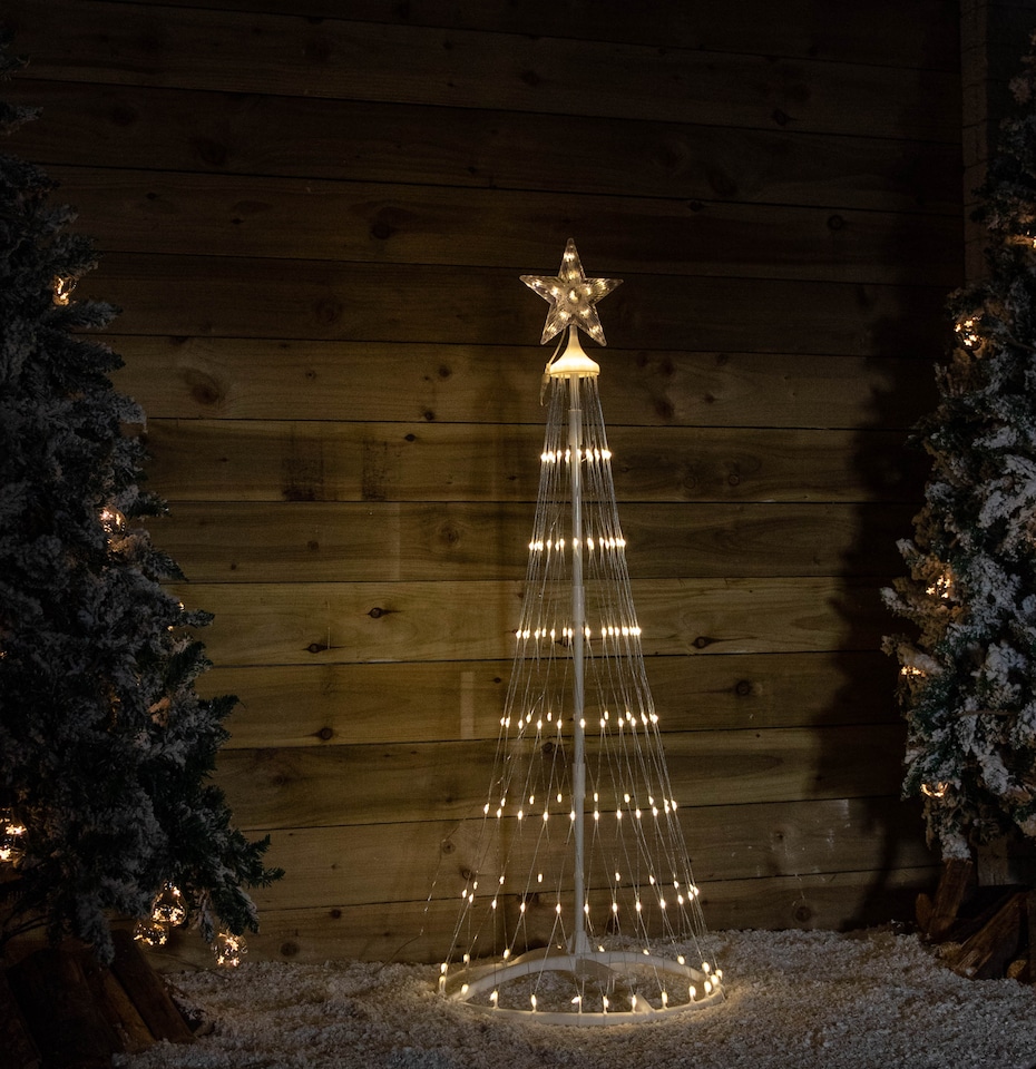 image 1 of 1.35m Light up Christmas Cone Tree with 160 Warm White LEDs and Timer Function