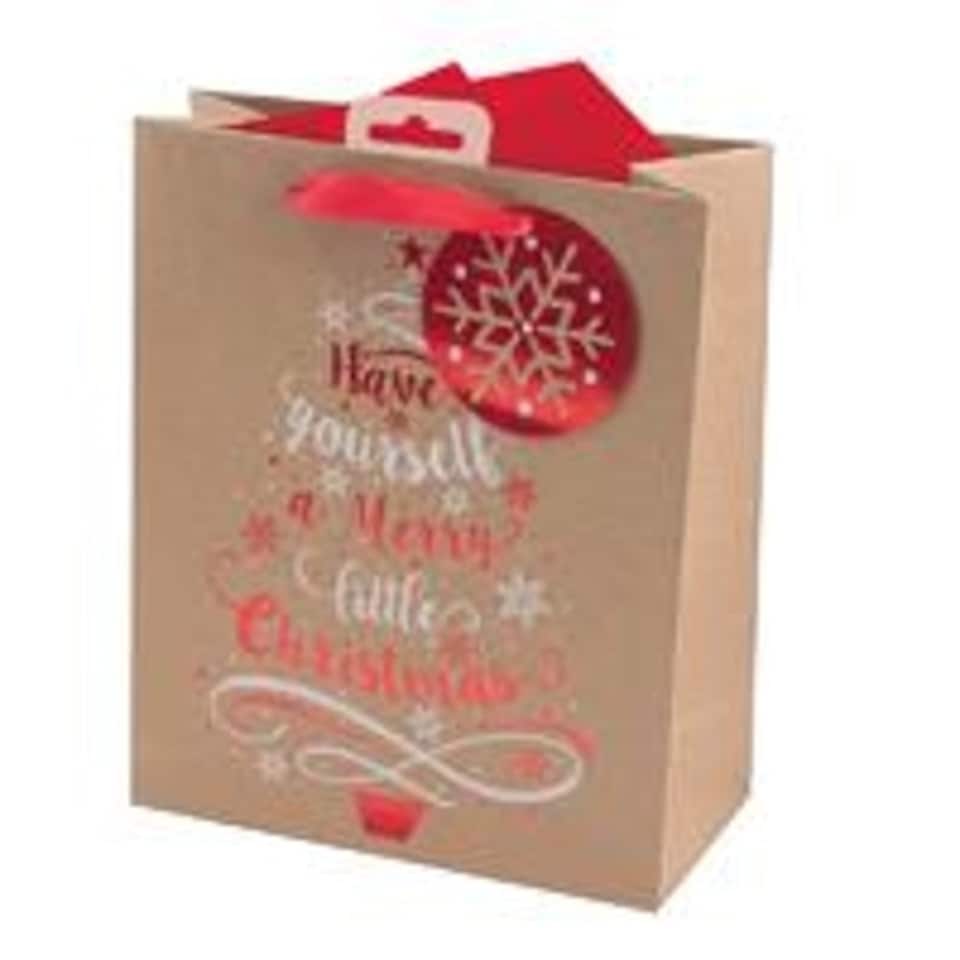 image 1 of Kraft Tree and Text Design Christmas Medium Gift Bag