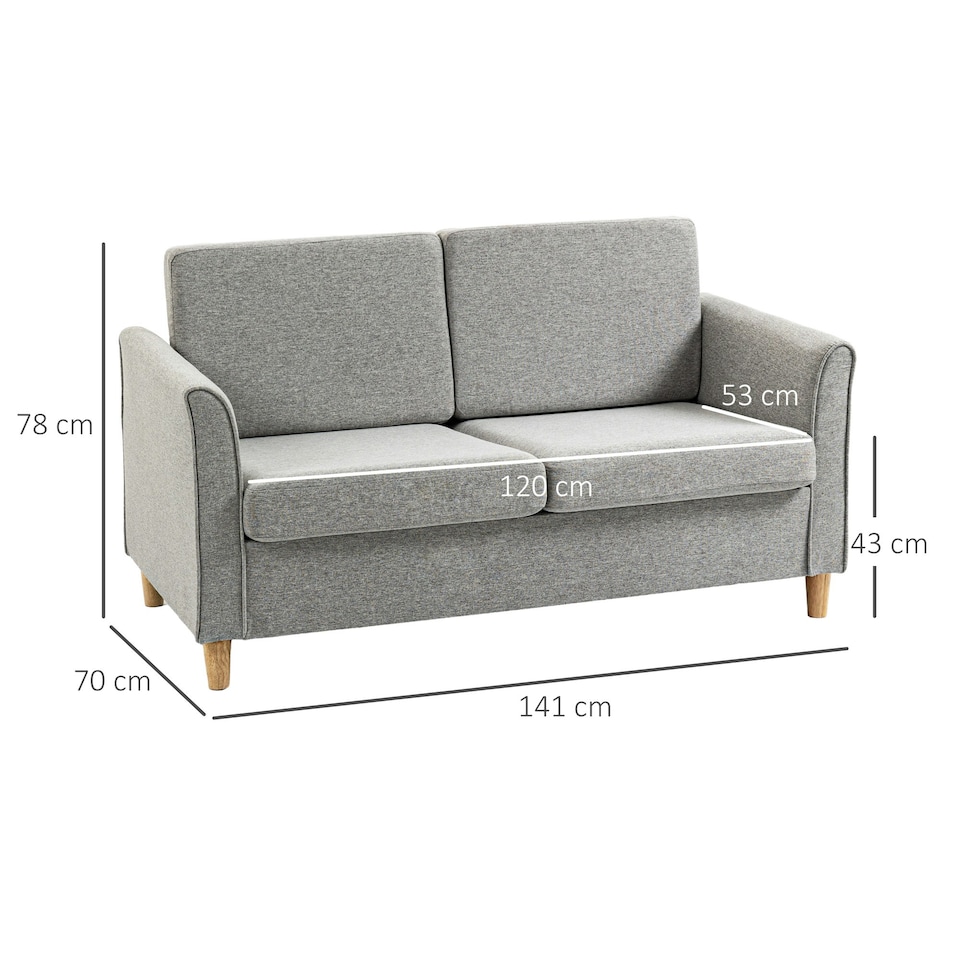 image 1 of HOMCOM Double Seat Sofa Linen Upholstery Loveseat Couch w/ Armrests, Light Grey