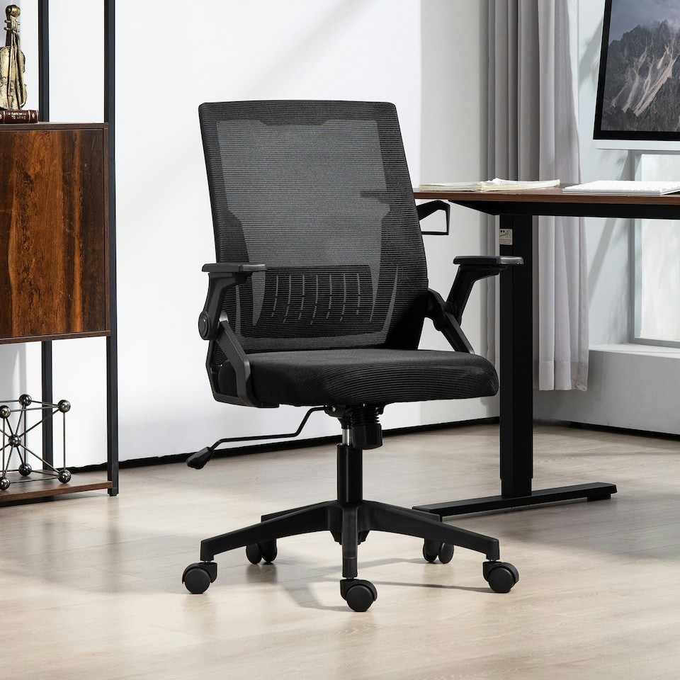 image 1 of Vinsetto Mesh Office Chair for Home with Lumbar Support, Flip-up Arm, Wheels White