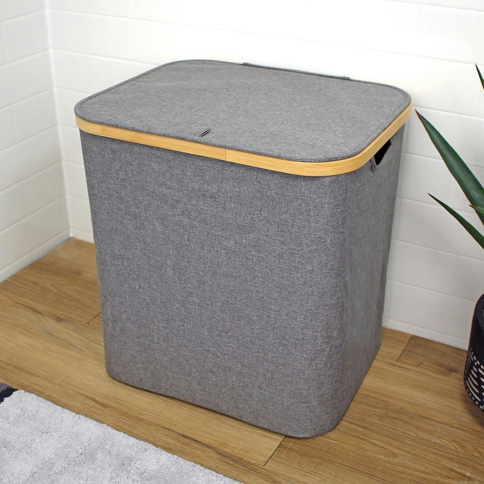 image 1 of Showerdrape Cotswold Grey Large Laundry Hamper with Lid 420 x 405mm