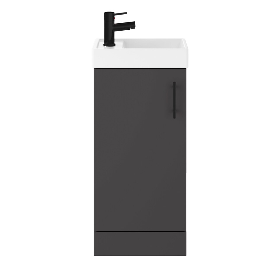 image 1 of Balterley Floor Standing Vanity Basin 400mm Gloss Grey & Matt Black Handle