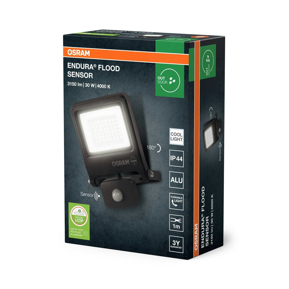 image 1 of Osram ENDURA Flood PC LED Floodlight 30W 4000K Sensor Grey | Black