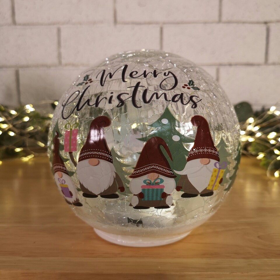 image 1 of 15cm Battery Operated Warm White LED Crackle Effect Ball Christmas Decoration with Gonks