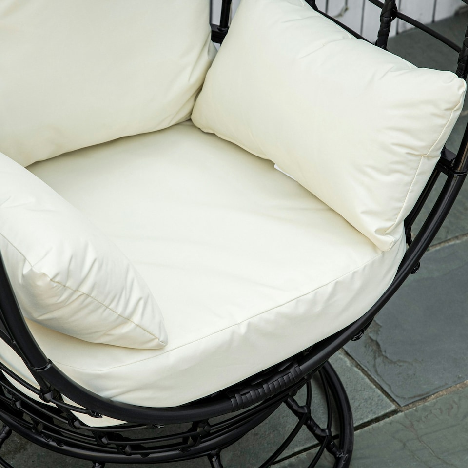 image 1 of Outsunny Swivel Egg Chair Rattan Outdoor Chair with Cushion for Patio Black