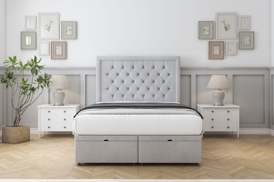 image 1 of Sloomy Montana Silver Naples Ottoman Bed With Mattress With 54" Floor Standing Headboard 3' Single