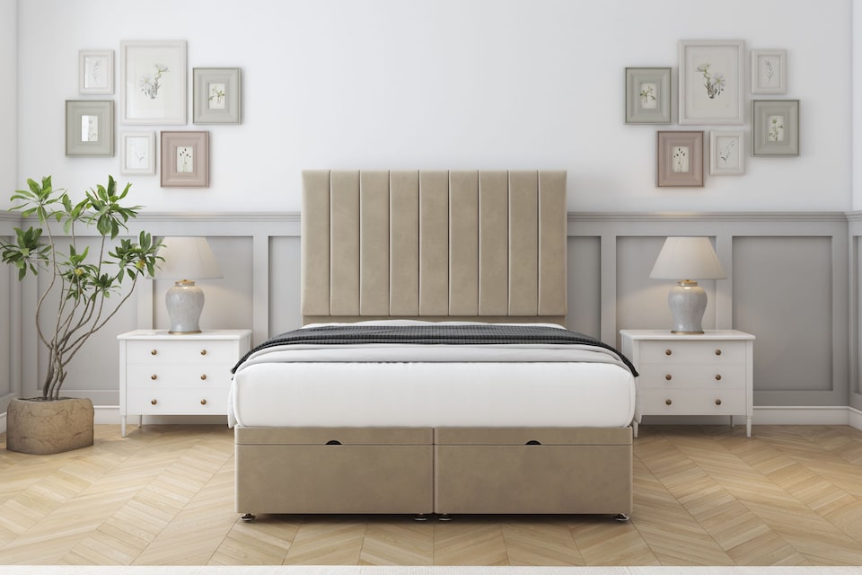 image 1 of Sloomy Kansas Almond Coniston Ottoman Bed Base With 54" Floor Standing Headboard 4'6 Double | Cream | Almond | Double | 1