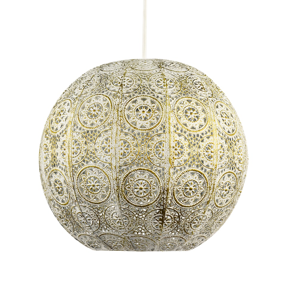 image 1 of Spherical Vintage Moroccan Pendant Lamp Shade in Brushed Cream Gold | Cream