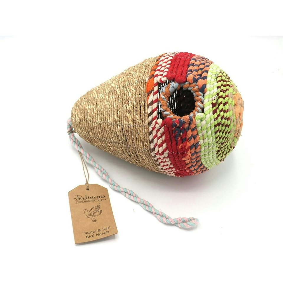 image 1 of Munja & Sari Pear Shaped Jute Bird Box Nester Multi
