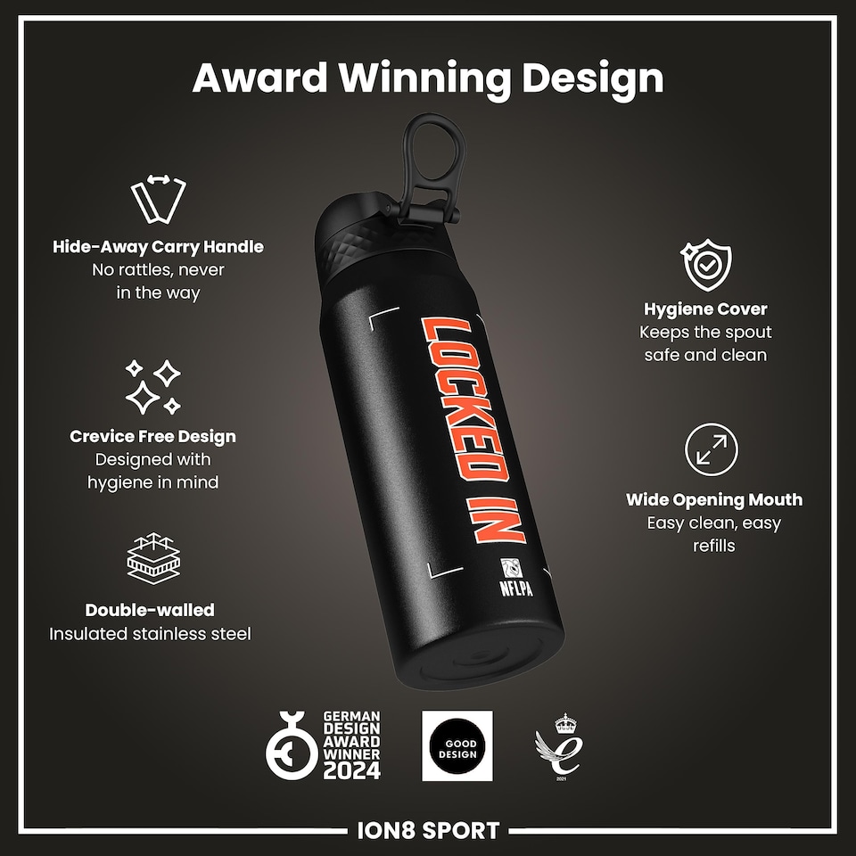 image 1 of NFL x Sports, Vacuum Insulated Steel Bottle, Series, 750ml (24oz) | Black | NFLPA Locked In Joe Burrow | One Size