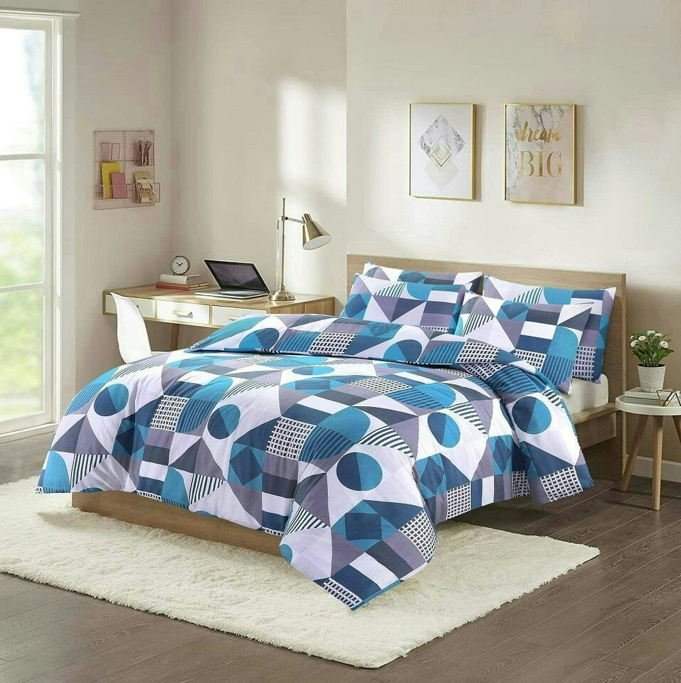 image 1 of Geometric Shapes Duvet Cover Set - Single - Blue
