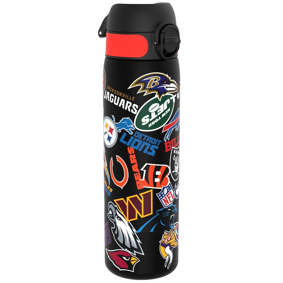 image 1 of Leak Proof Slim Water Bottle, BPA Free, NFL, 500ml (18oz) | Black | NFL Patch Logos | One Size