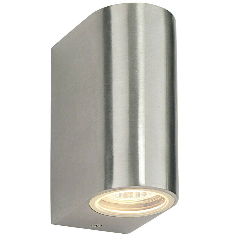Loops IP44 Outdoor Up & Down Wall Light Brushed Aluminium Twin GU10 Modern Accent Lamp